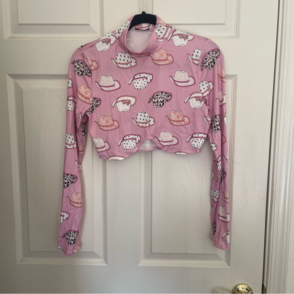 NWT pink cowboy hat crop top